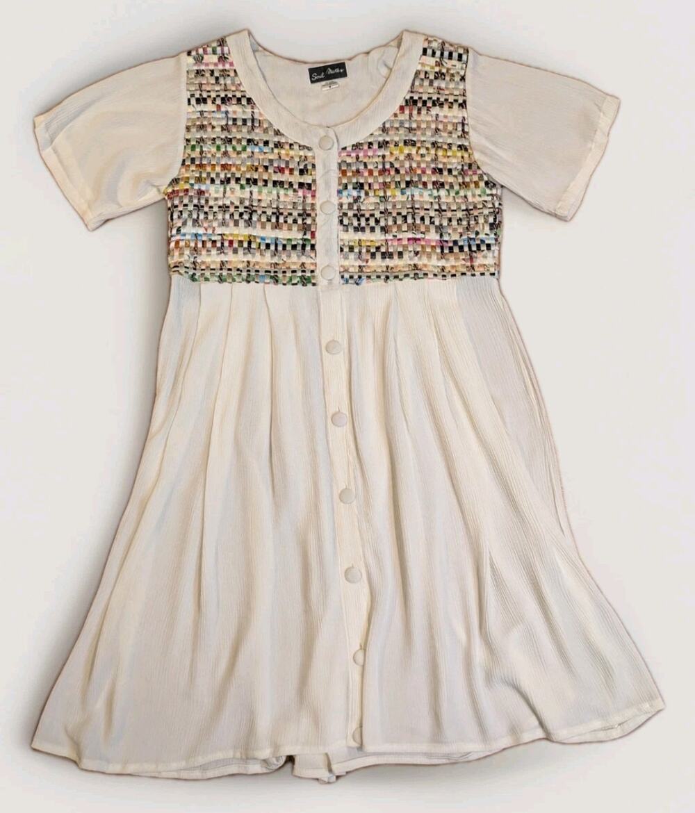 Vintage Soul Mates Rayon Dress Womens Medium Boho Wearable Art Woven Ribbon Midi